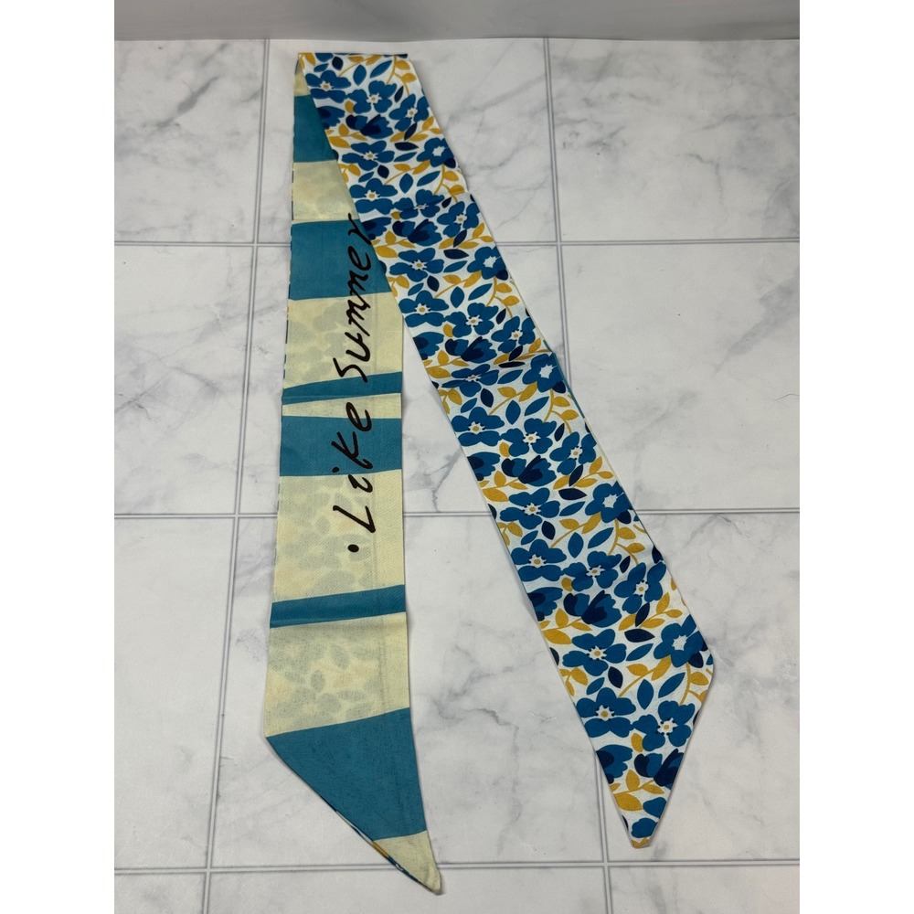 Yiwu Floral Stripe Skinny Scarf Blue Yellow Like Summer Like Rain Neck Tie New